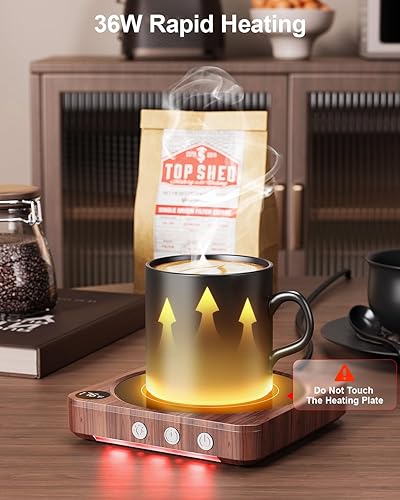 Vista 22 de Calentador de tazas – Calentador de taza de café de 36 W para escritorio con pantalla de temperatura, apagado automático de 2 a 12 horas, calentador