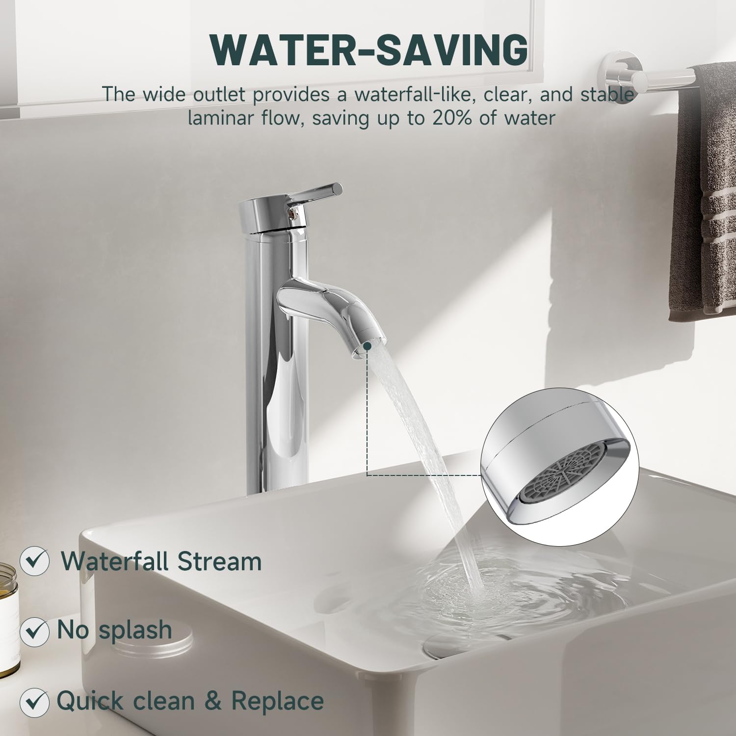 Chrome Bathroom Faucet, Greenspring Vessel Sink Faucet One Hole Single Handle Sink Faucets Modern Commercial Lavatory Vanity Bowl Faucets with Supply Line, Brass, Tall Body