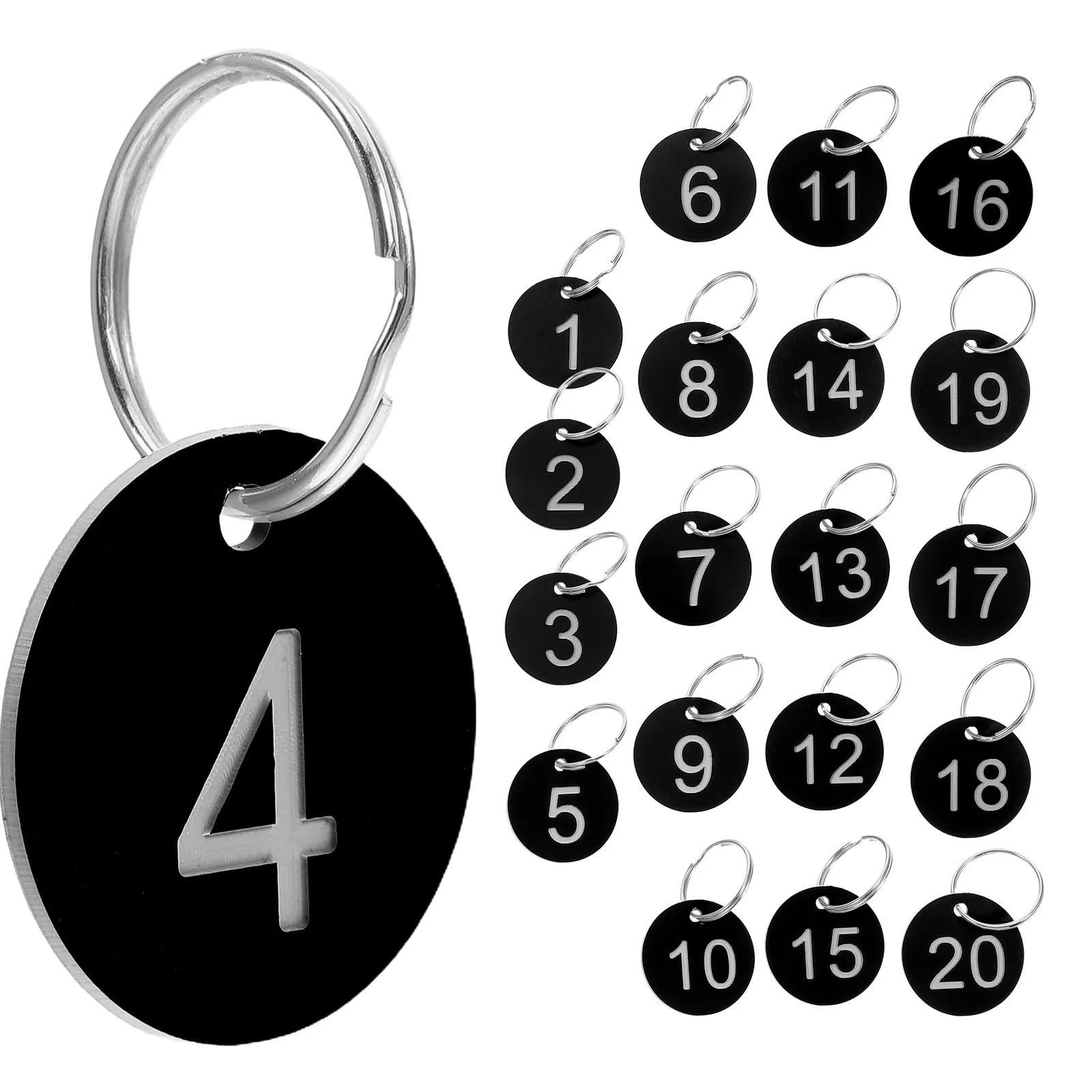 1 set di targhette numerate in plastica robusta, design rotondo, 1-20 fori da appendere, per bar, ristoranti, tavoli, per ufficio, hotel, cassetta postale, dormitorio, chiavi per armadietti (rosso)