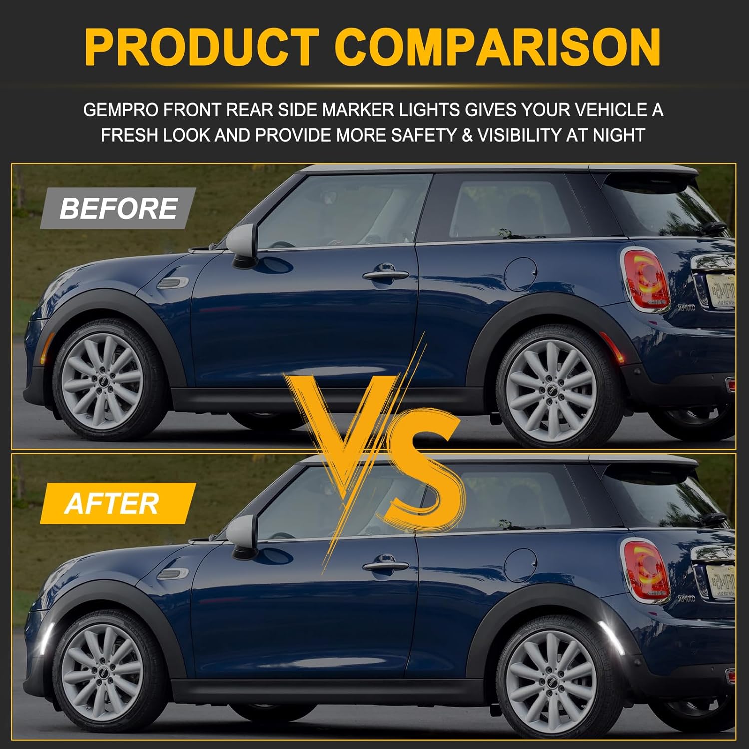 Gempro LED Side Marker Lights Front Rear Fender Marker Lamps for 2008-2014 MINI Cooper R55 R56 R57 R58 R59 R60 R61, Smoked Len