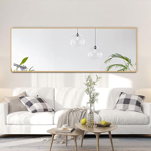 Miniatura 3 de PexFix Espejo de cuerpo entero, espejo de pie, espejo colgante, espejo grande con soporte, espejo de pared con marco de aleación de aluminio dorado