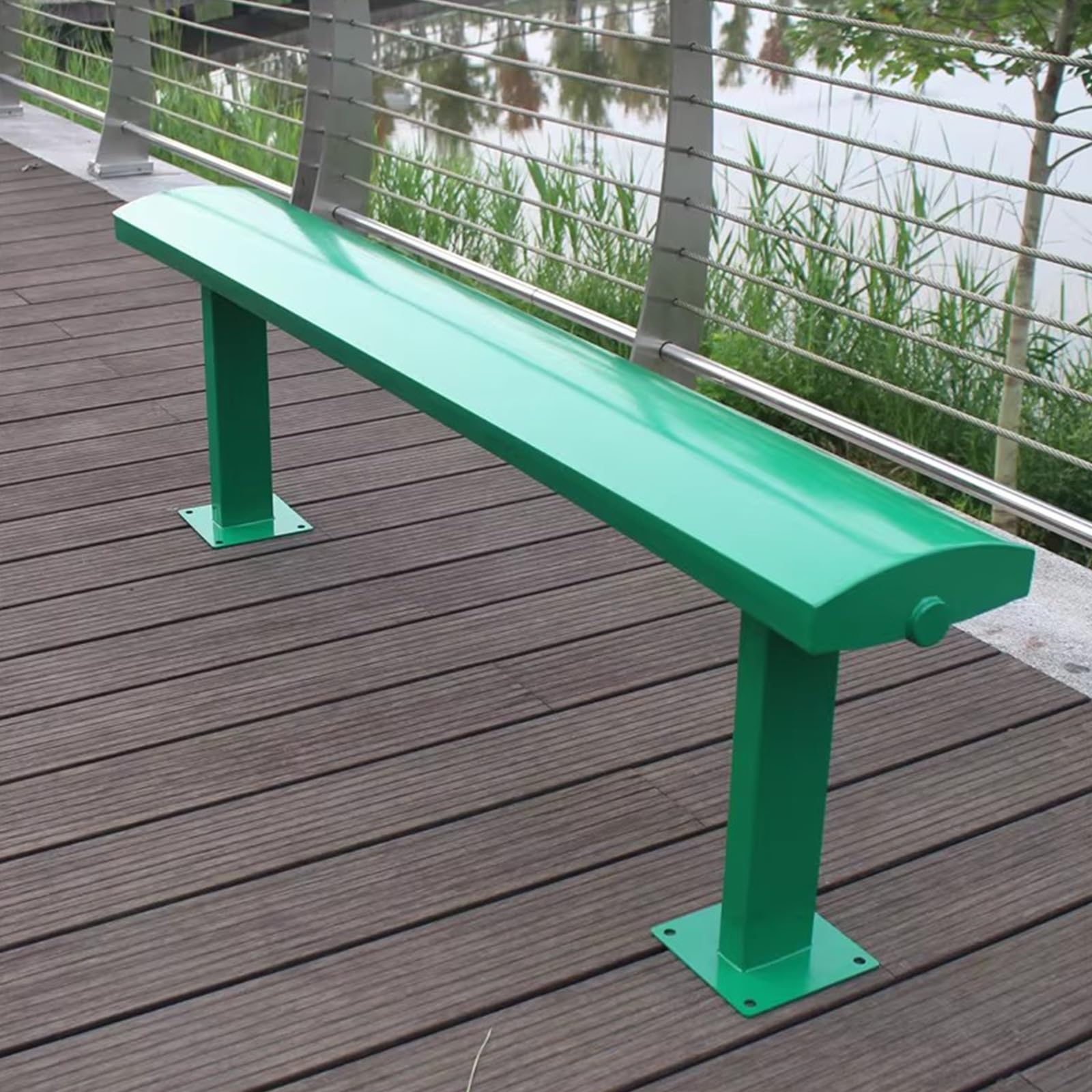 Odporna na warunki atmosferyczne metalowa ławka ogrodowa dla 3-4 osób, bez oparcia, idealna na balkon, patio, do parku lub przystanku autobusowego, żółta 120 x 22 x 45 cm