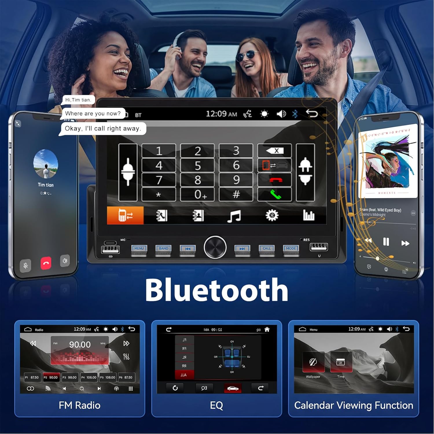 Single Din Car Stereo with Bluetooth, 7'' Touch Screen Car Radio, FM Radio, Mirror Link, EQ, Share Same Video, USB/Type-C, SWC, Support U Disk, AUX, SD Card+ Camera,Color Backlight Settings