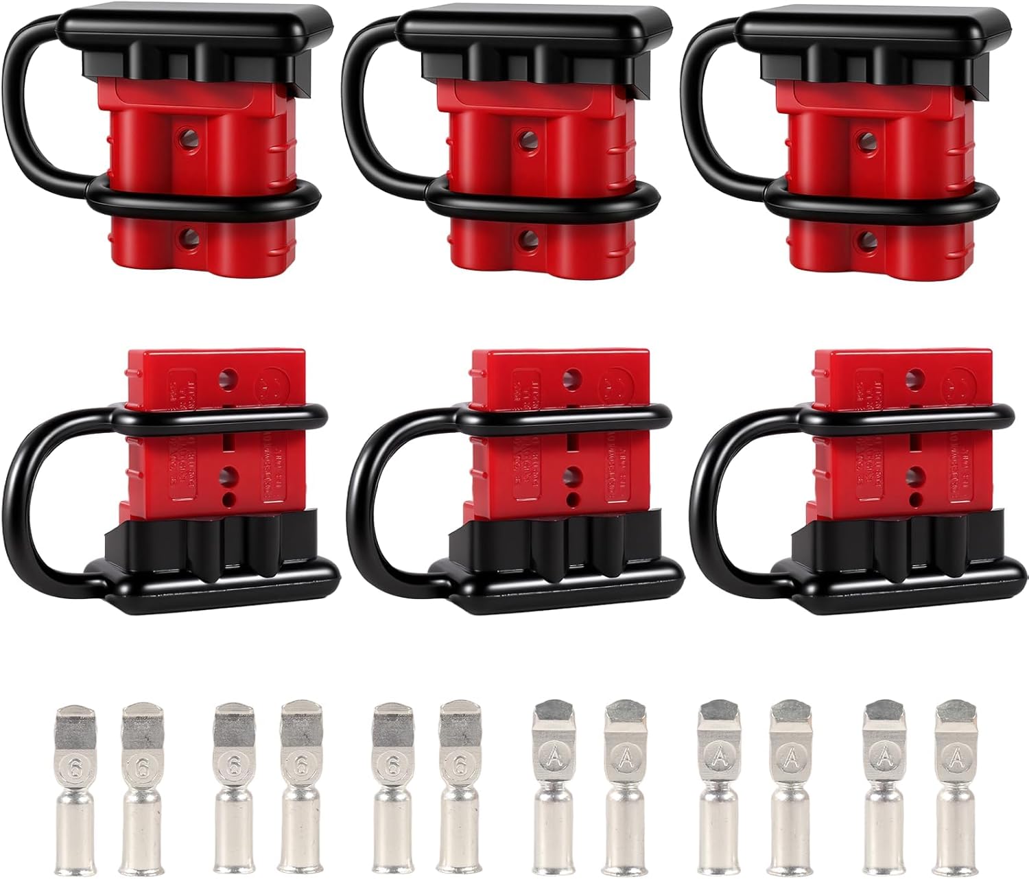 50A Battery Quick Connect/Disconnect Connector for 6 to 12 Gauge Cables, 12V to 36V 50A Wire Harness Plug Kit for Car Bike ATV Winches Lifts Motors,Set of 6, Red