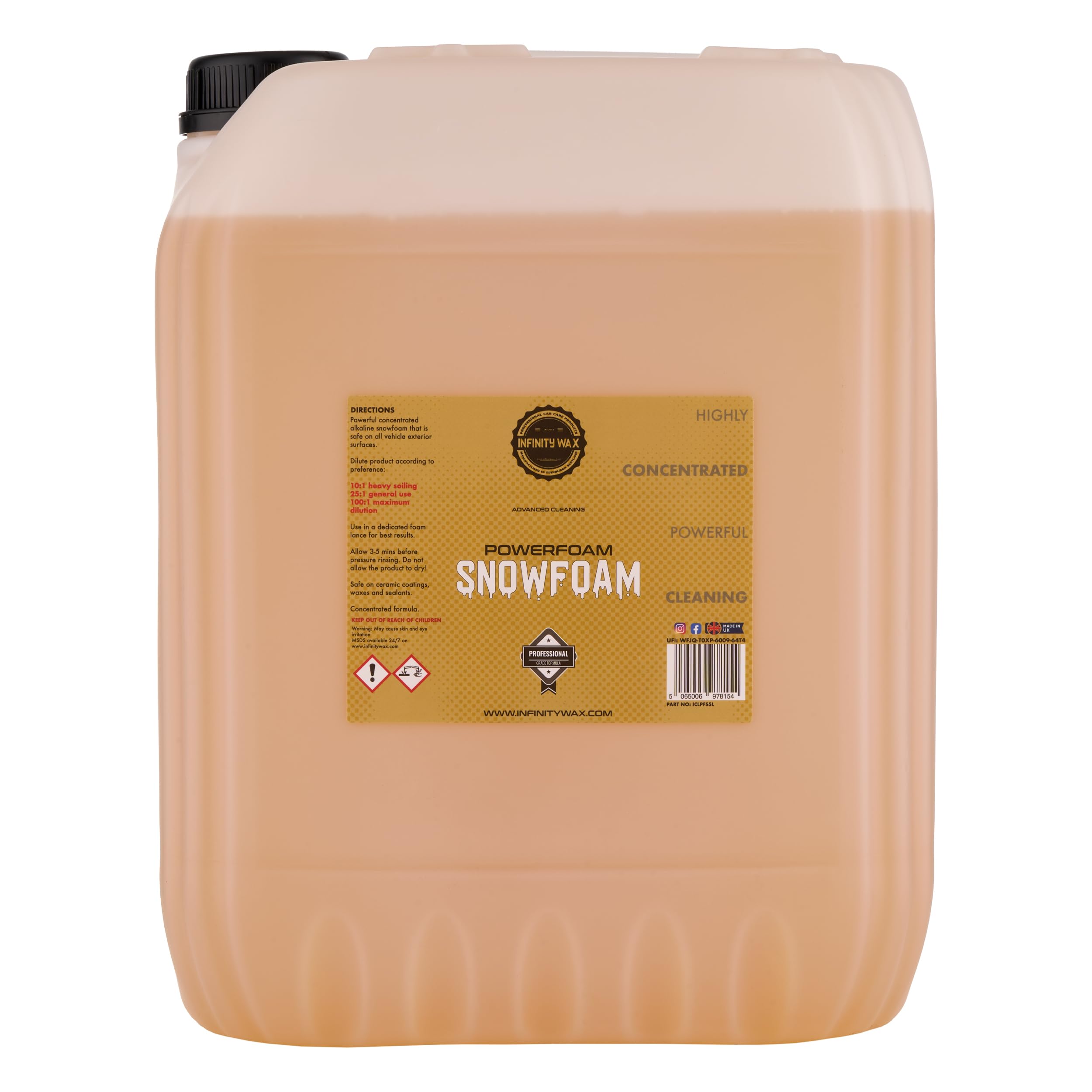 Infinity Wax Powerfoam Snowfoam 20L – Ultra Concentrated Alkaline Pre-Wash, Up to 100:1 Dilution Trade Size Biodegradable, Heavy Duty Snow Foam for Pressure Washers