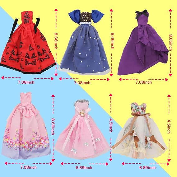 ZTWEDEN Doll Dress Set with Handmade Doll Clothes Wedding Party Dresses Gown Includes Gloves for 11.5 Inch Girl Doll(6 Styles)