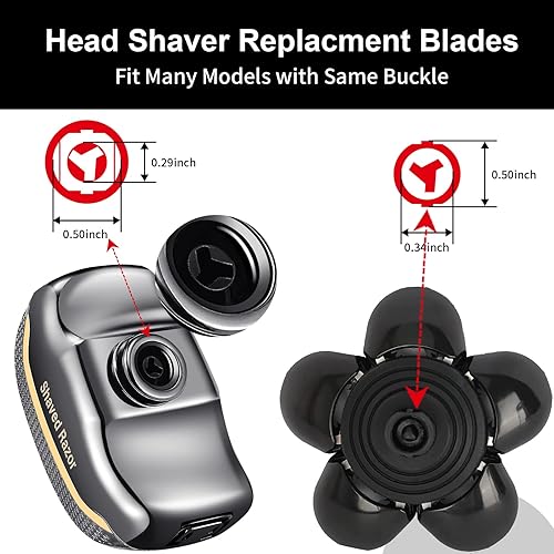 Miniatura 26 de Cabezales de repuesto para afeitadora de cabeza magnética, 7 cuchillas rotativas impermeables de doble anillo para hombres calvos, compatibles