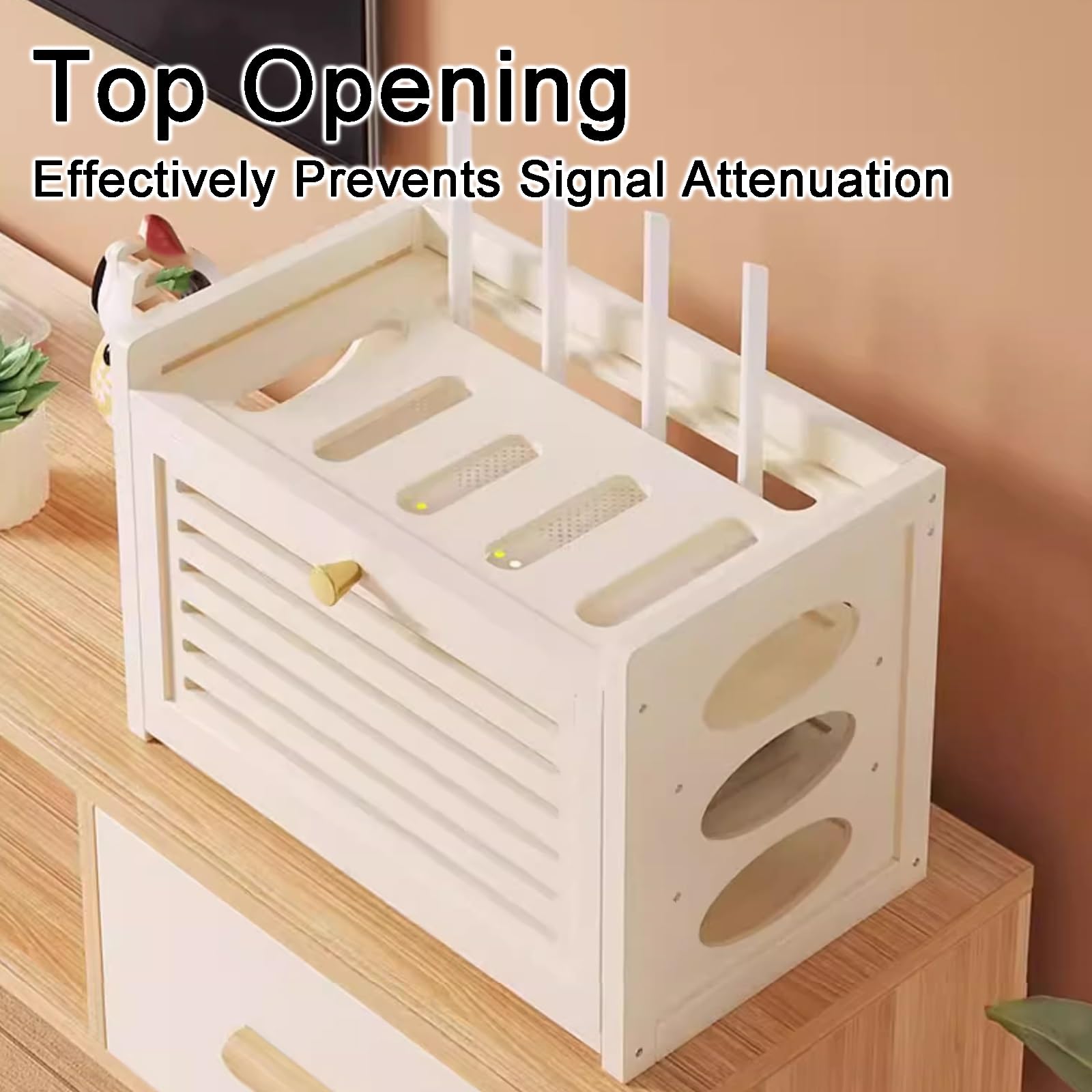 Cache Box Internet en Bois avec Gestion des Câbles 30.5x28x20cm