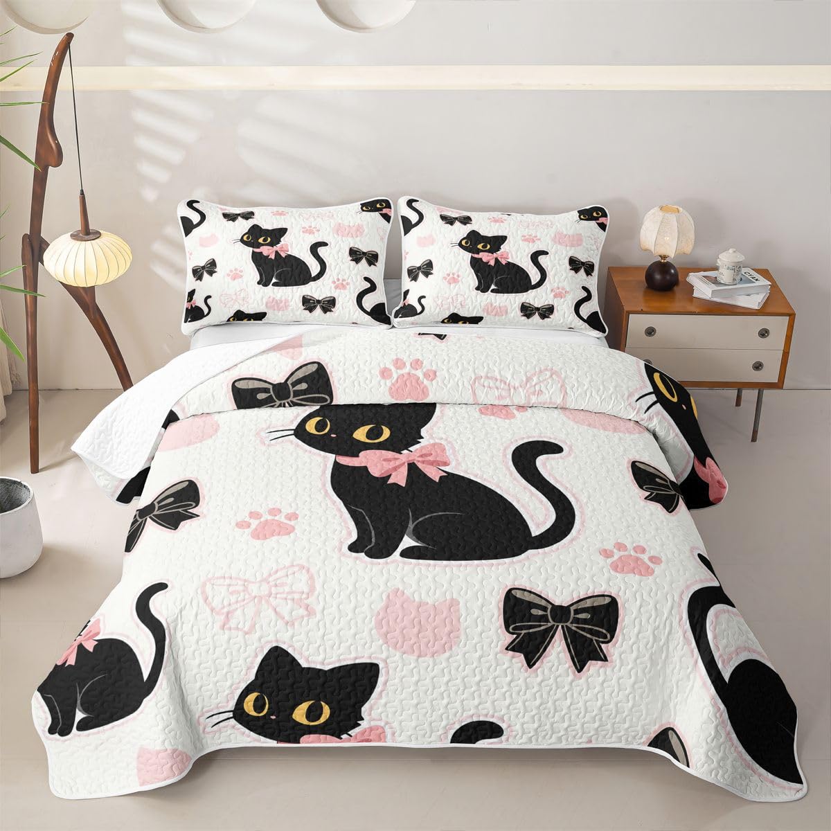Homewish Niedliche Schwarze Katzen Steppdecke 240x260cm