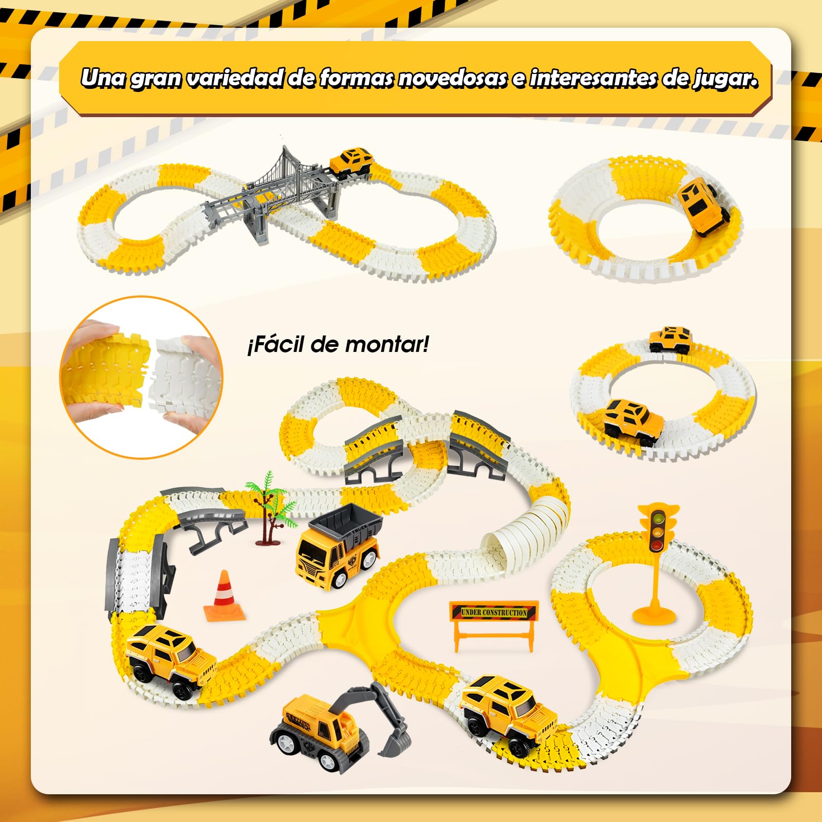PATEMZON Juego de Pistas de Carreras para Niños, Pista de Coches de Carreras con 6 Coches, Flexible Juego De Carrera con Tren Eléctrico, Construcción Juguetes, Regalos para Niños De 3+ Años