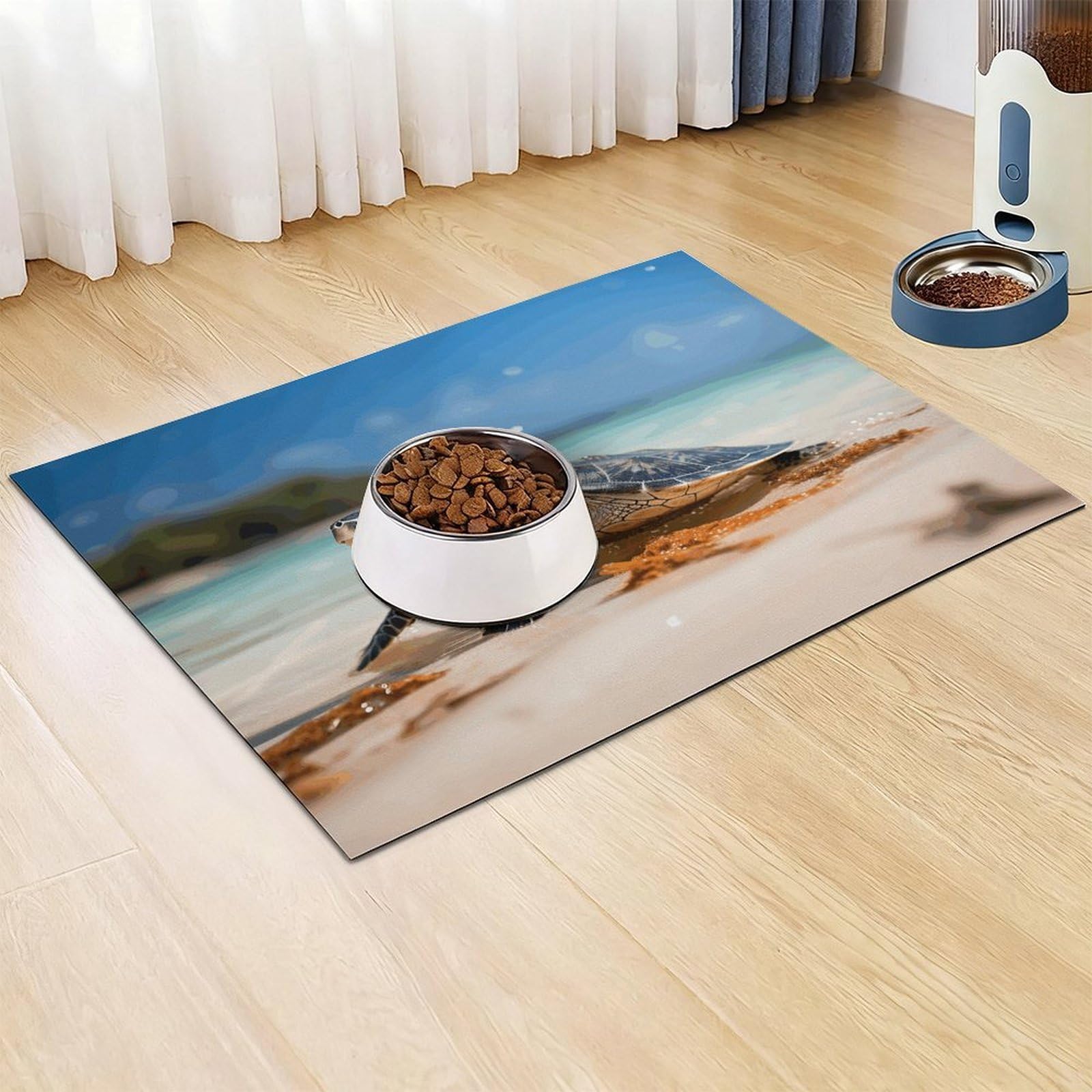 Tappetino per cibo per gatti con tartaruga marina sulla spiaggia, antiscivolo, facile da pulire, per cibo e acqua, per cani e gatti, 61 x 81,3 cm