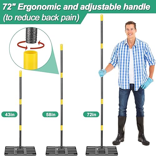 Miniatura 6 de COCONUT Rastrillo nivelador de césped, cabeza de metal resistente de 17 x 10 pulgadas con agarre de acero inoxidable, mango ajustable, herramienta