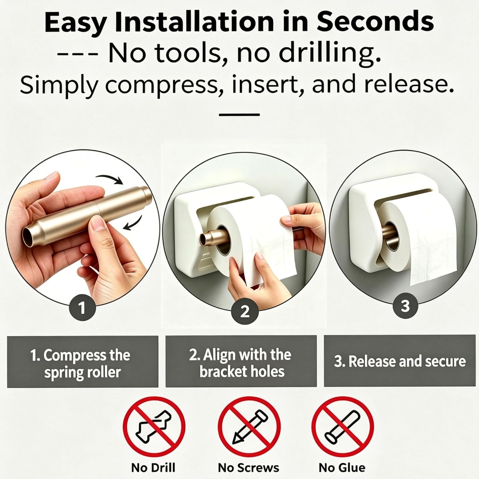 CAPHONT 2 Pcs Toilet Paper Holder Roller Replacement Stainless Steel Adjustable Toilet Tissue Roll Spring Rod Replacement Spindle Fit for Bathroom Tissue Holder, Champagne — Amazon image 4