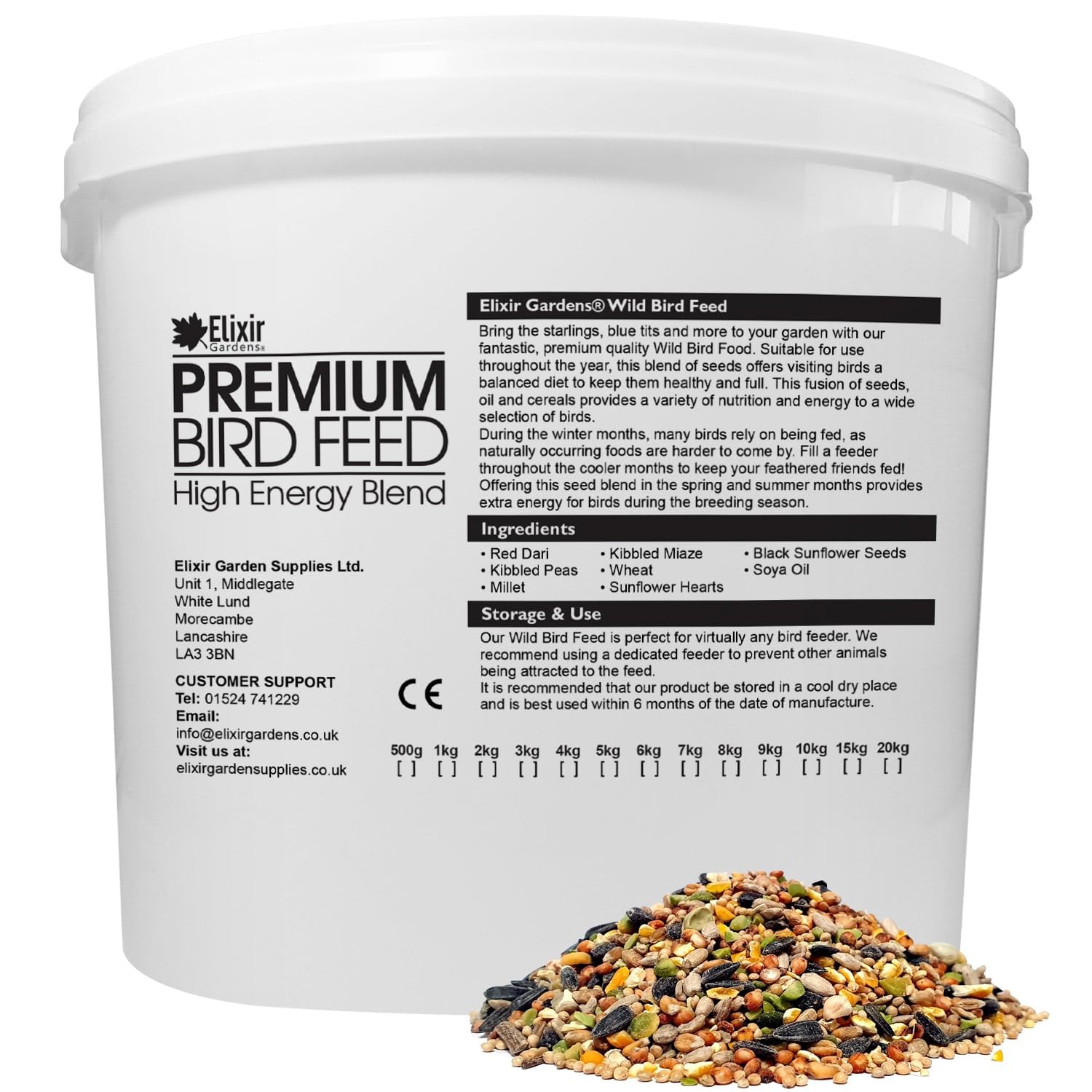 Elixir Gardens Wild Bird Food 3kg Tub | Sunflower Heart Rich & High Energy All Season Low-Mess Seed Blend for Feeders & Bird Tables