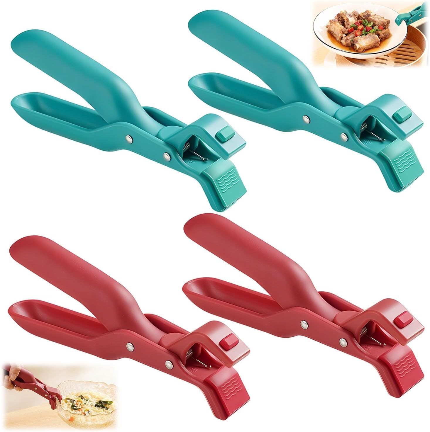 4 Pcs Hot Plate Grippers, Multi Purpose Hot Plate Gripper Grabber Tool with Lock, Anti-Scald Bowl Dish Grippers for Kitchen