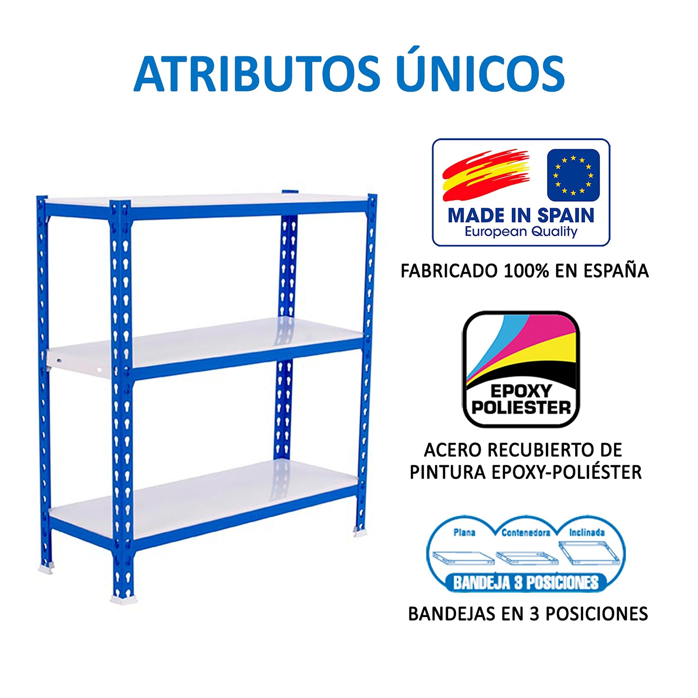 Simon Rack Étagère Rangement à 3 Niveaux, 180 kg Capacité de Charge et Point de Flexion, 900x1000x500 mm, Étagère Charge Lourde, Étagère Garage, Bleu/Blanc - Simonclick