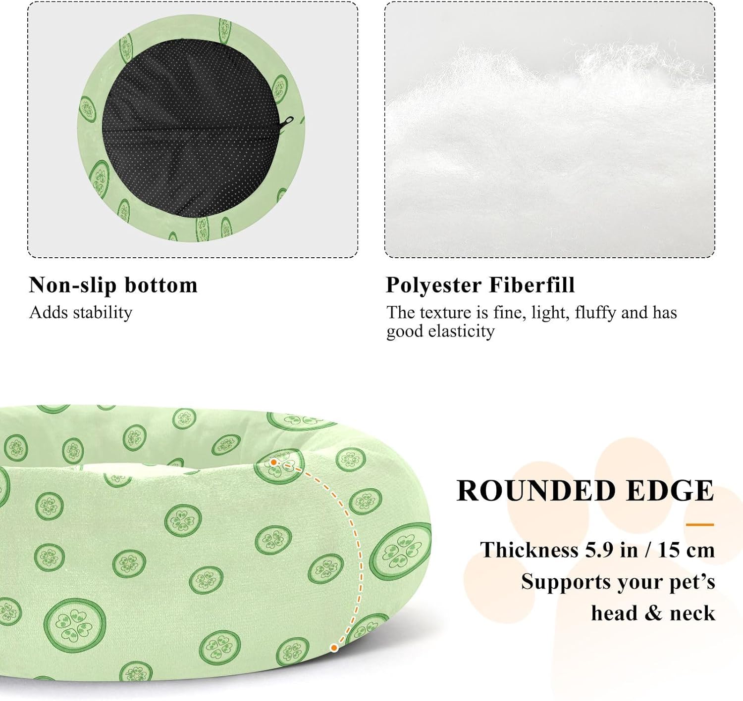 Cucumber Green Pattern Dog Bed Small Medium Dog Bed Washable Donut Cat Beds Cute Pet Puppy Beds for Pets Supplies with Washable Cover,M