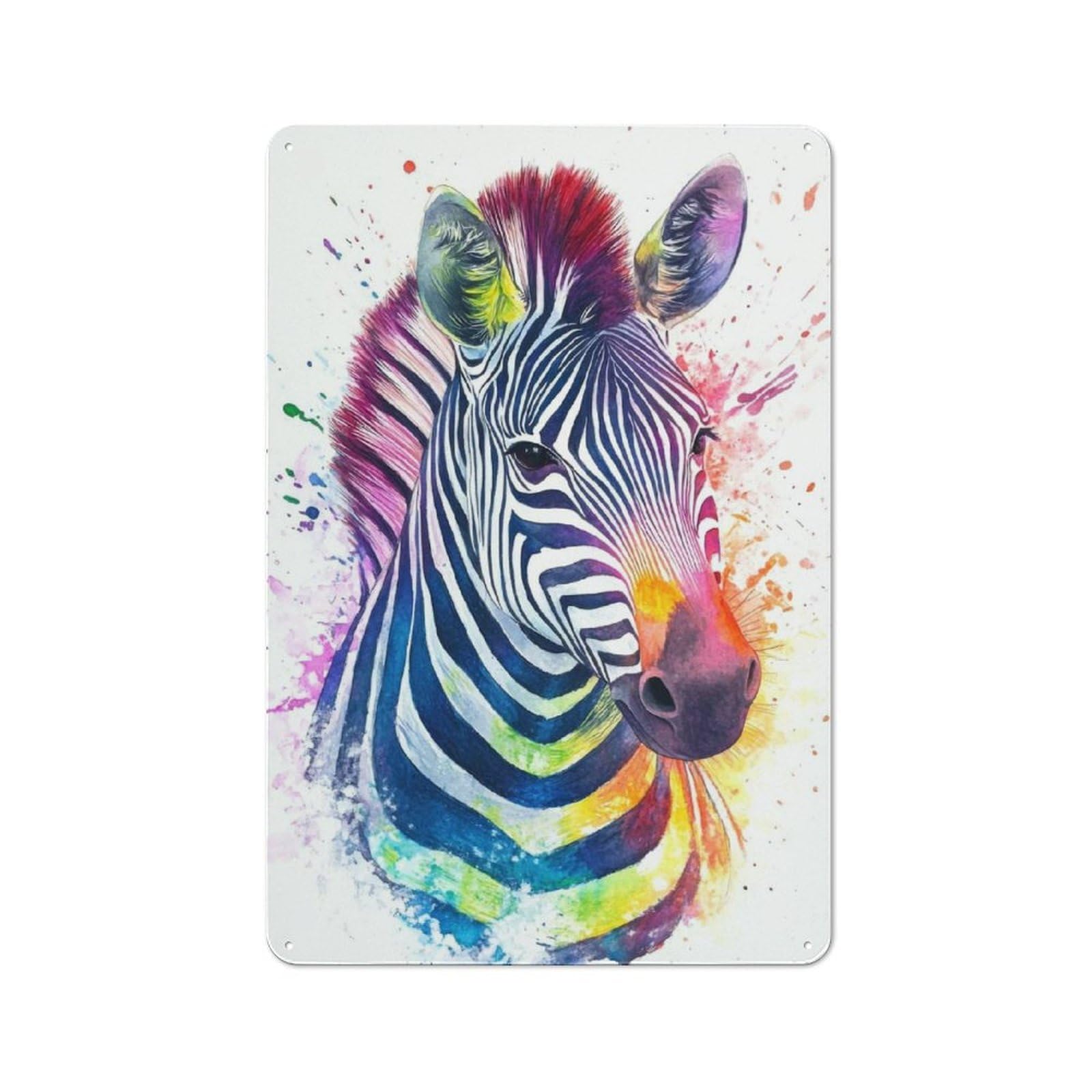 Junmoney Rainbow Zebra Watercolor Metal Wall Sign 30X20cm Featuring For Home Bar Wall, For Themed Interiors In Home Bars And Entertaining Spaces