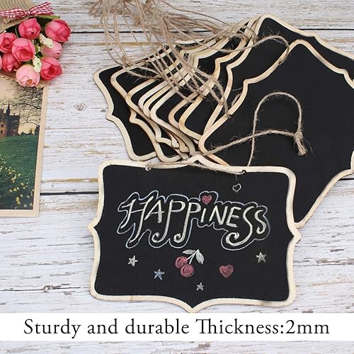 Miniatura 2 de Canitor Paquete de 10 carteles colgantes negros para pizarra, pequeñas pizarras rectangulares de madera borrables