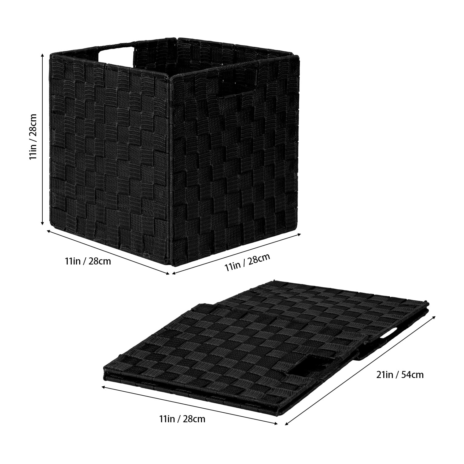 Faltbare, gewebte Aufbewahrungskörbe mit Metallstruktur, Regalkorb, Speisekammer-Organizer, dekorative Mehrzweckwürfel (27,9 x 27,9 x 27,9 cm, schwarz), 2 Stück
