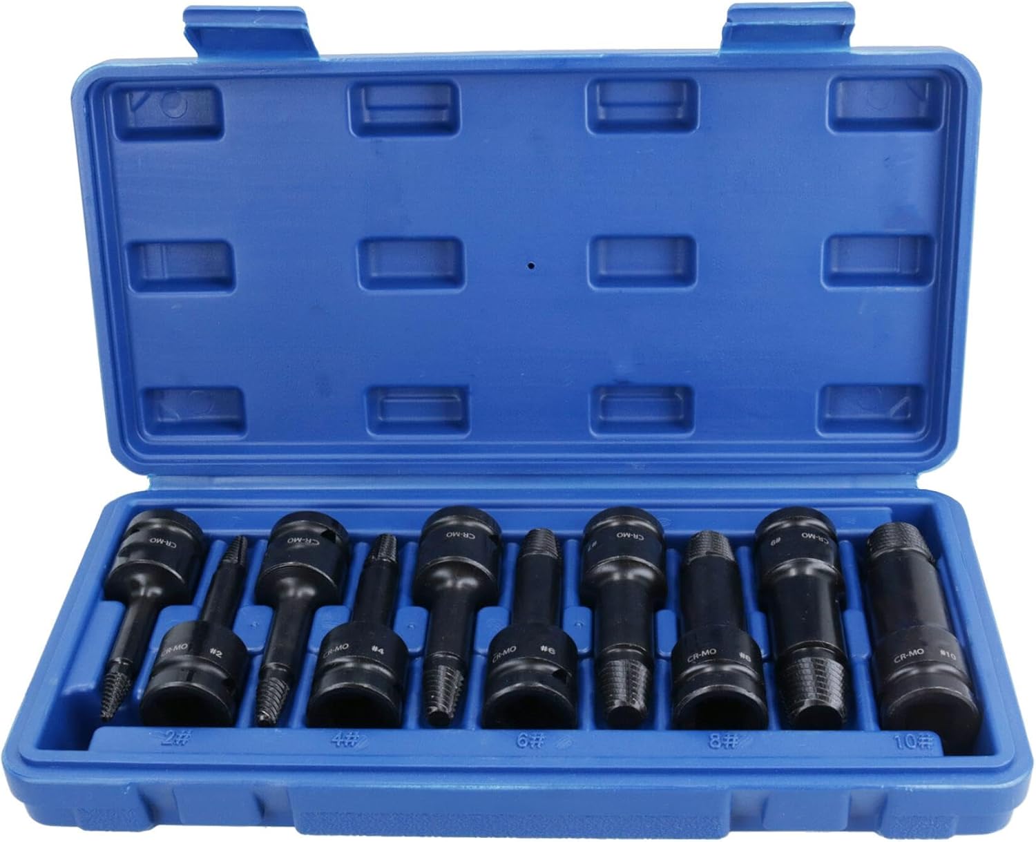 1/2in Drive Impacted Deep Spiral Flute Screw Extractor Removal Set 3-22mm