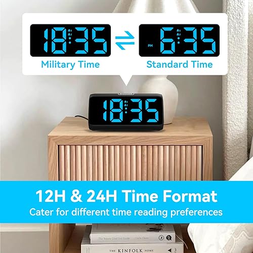 Miniatura 7 de Relojes despertadores digitales Netzu para dormitorios, reloj de alarma fuerte con alarmas duales, dígitos audaces, 5 atenuadores, 4 volúmenes,