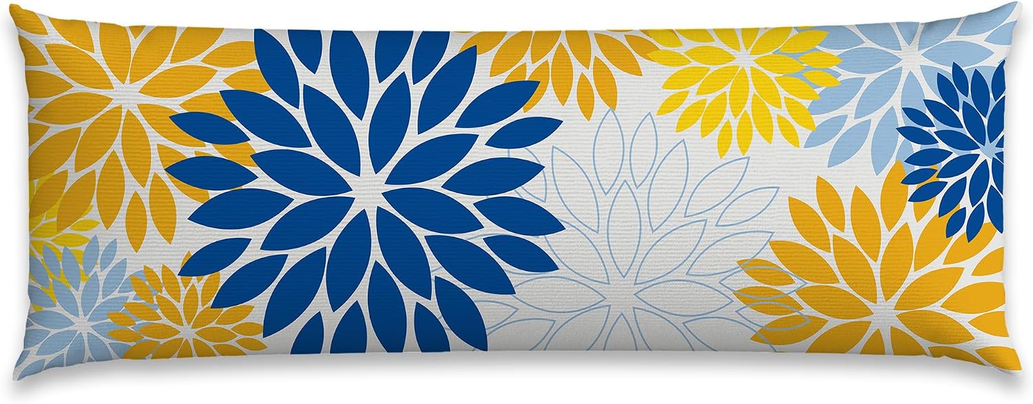 Retro Floral Body Pillow Case 20 x 54 Inch,Soft and Comfortable Print Gray and Blue Flower Long Body Pillow Cover with Zipper, Set of 1