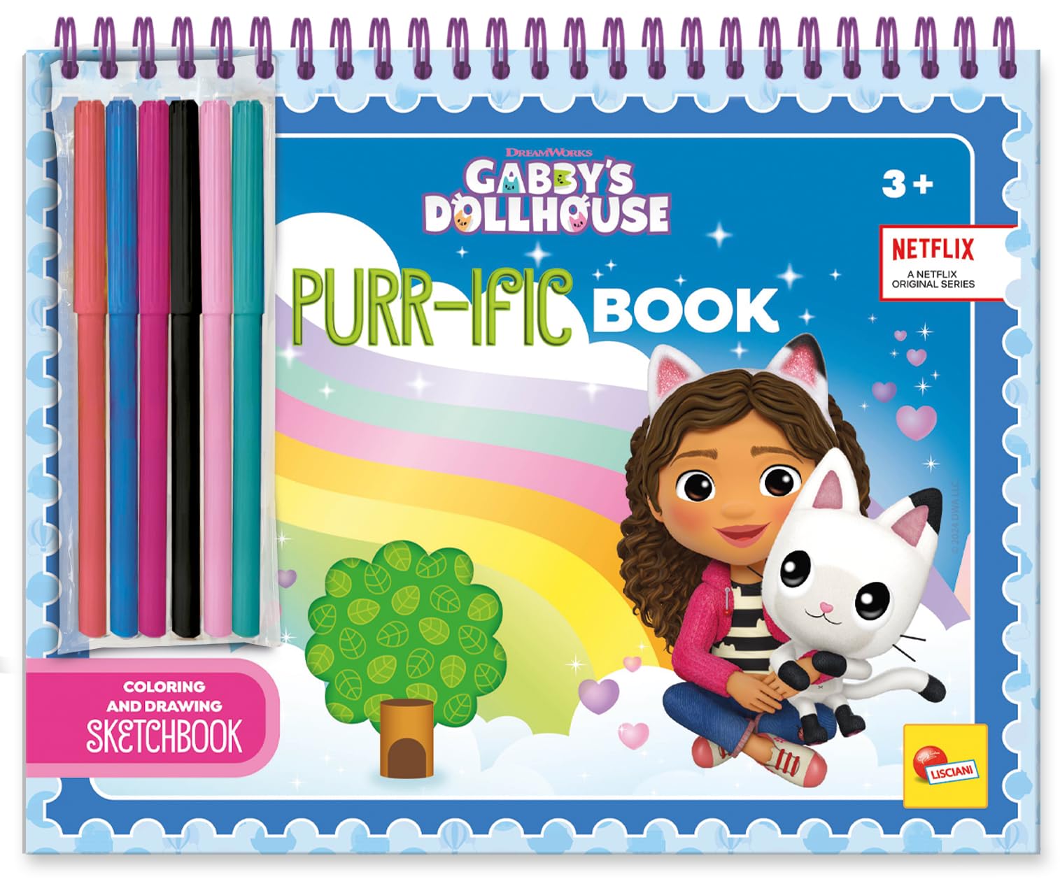 Lisciani - GABBY'S DOLLHOUSE - PURR-IFIC Colouring & Drawing Book For Children From 3 Years - 30 Customisable Pages - With Stickers & 6 Markers - Gabby's Dollhouse