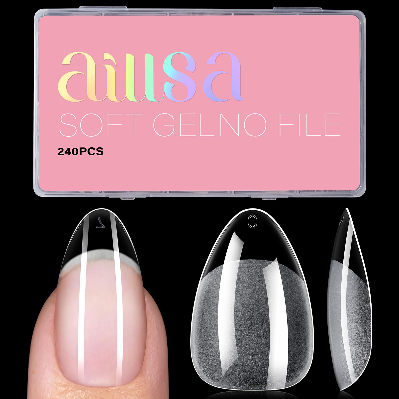 AILLSA Short Almond Nail Tips - Thickened Pre-shaped False Nail Tips Short Almond Shaped Half Matte Nails Tips, Fake Nails Extension 240pcs 15 Sizes