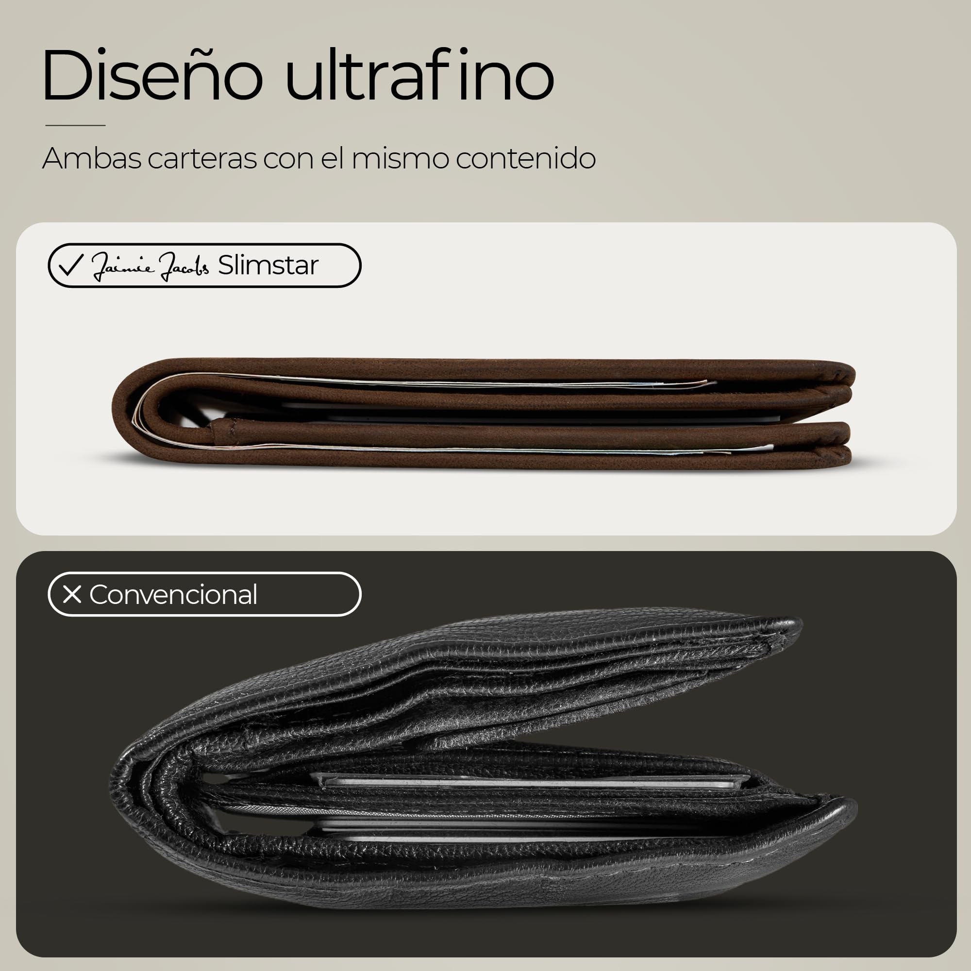 Jaimie Jacobs SLIMSTAR Carteras Hombre Pequeña con Bloqueador RFID (Bronceado Oscuro)