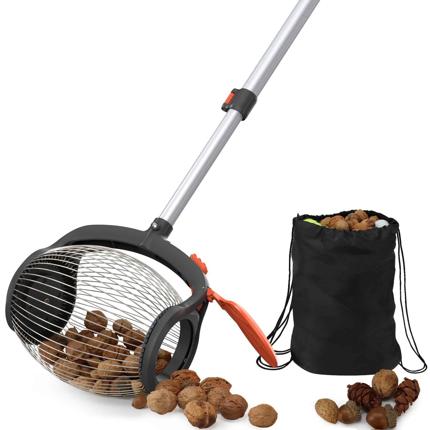Tree Nut Rake Walnut Picker Upper Tool Zozen Nut Gatherer - 1 Gallon Capacity Roller ...