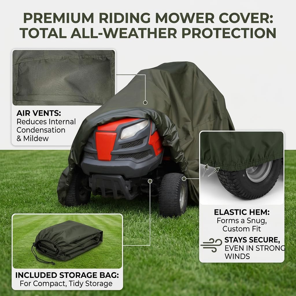 Funda Cortadora Césped para John Deere X300 2013-2025, Cubierta Tractor Jardín Poliéster Resistente, Protección contra Polvo y Lluvia Podadora Césped, XL (72.05×53.94×46.06 in)