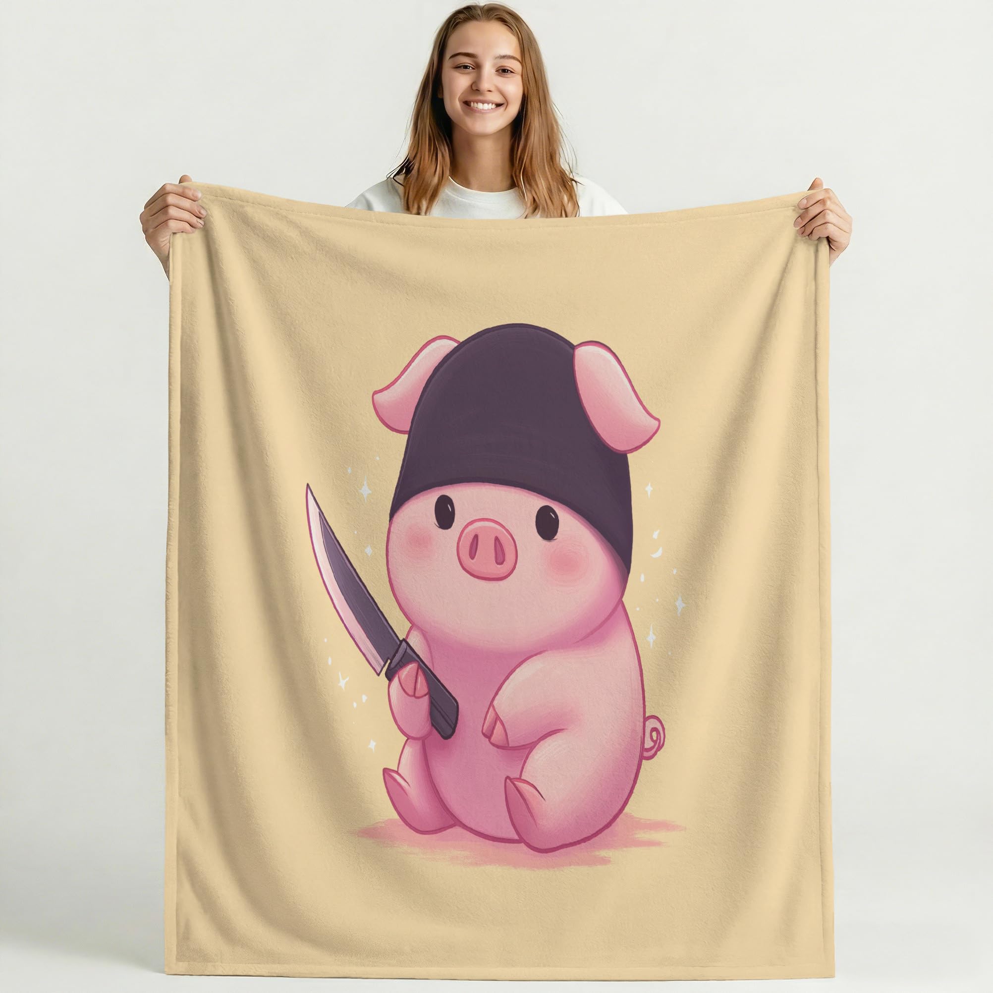 Miękki, ciepły i puszysty różowy koc brzoskwiniowy dla dzieci, chłopców i dziewcząt, 150 x 200 cm, pluszowy koc na kanapę, łóżko, kreskówkowy nóż świnia minimalistyczny koc polarowy w kratę
