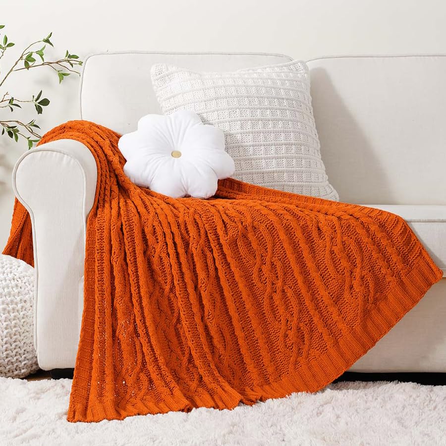 Battilo Burnt Orange Throw Blanket for Couch, 51" x 67", Soft Warm Cozy Chenille Knit Blanket Boho Halloween Blanket Fall Decor, Fall Throw Blanket for Bed, Sofa, Living Room - Image 6