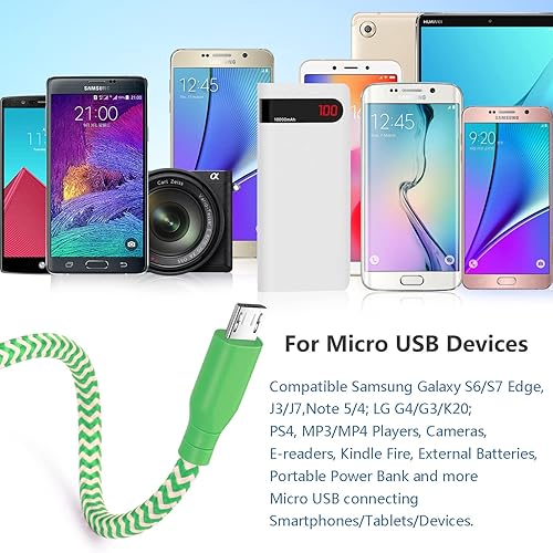 Miniatura 4 de OKRAY - Cable micro USB corto de 1 pie, paquete de 10 cables de carga rápida de nailon trenzado USB A a Micro 2.0, carga rápida y sincronización de