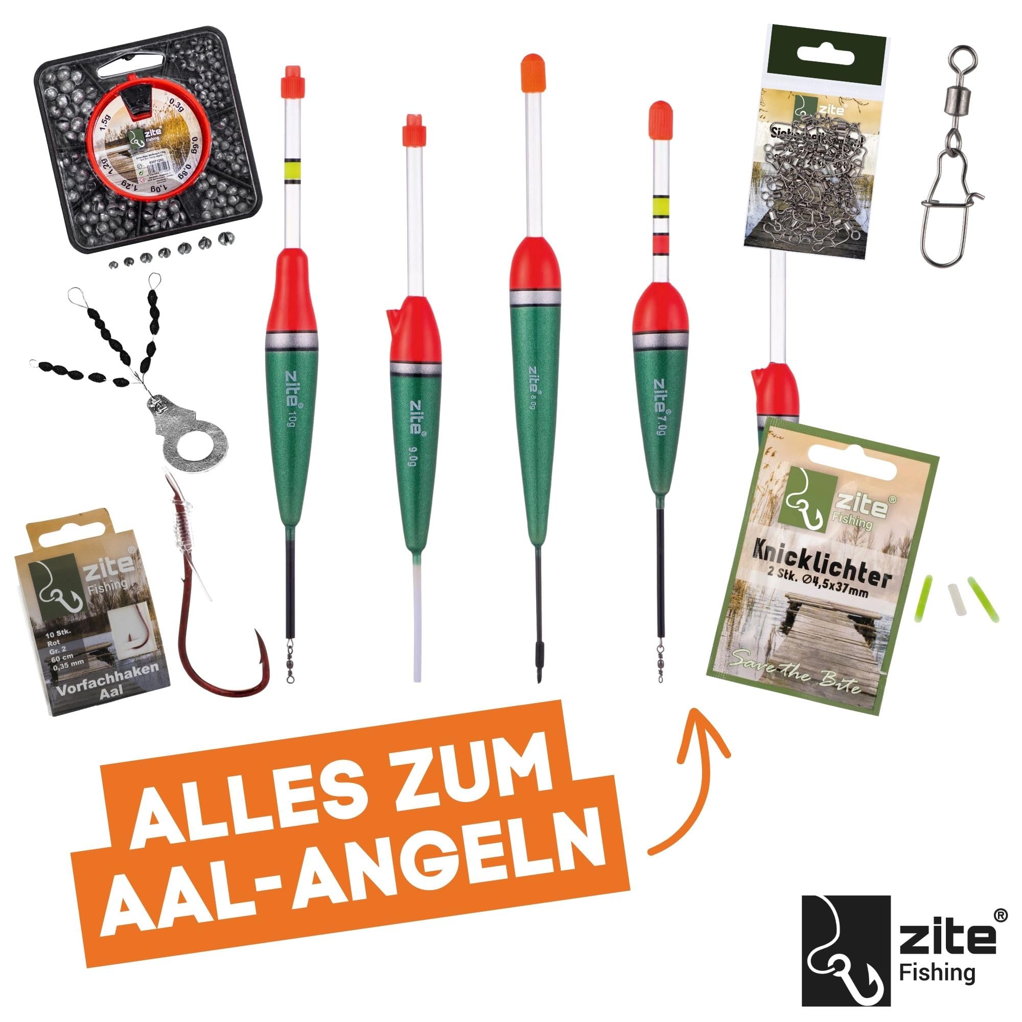 Zite Fishing Angelset Aal-Angeln | Teleskop-Rute, Rolle bespult & Mehr