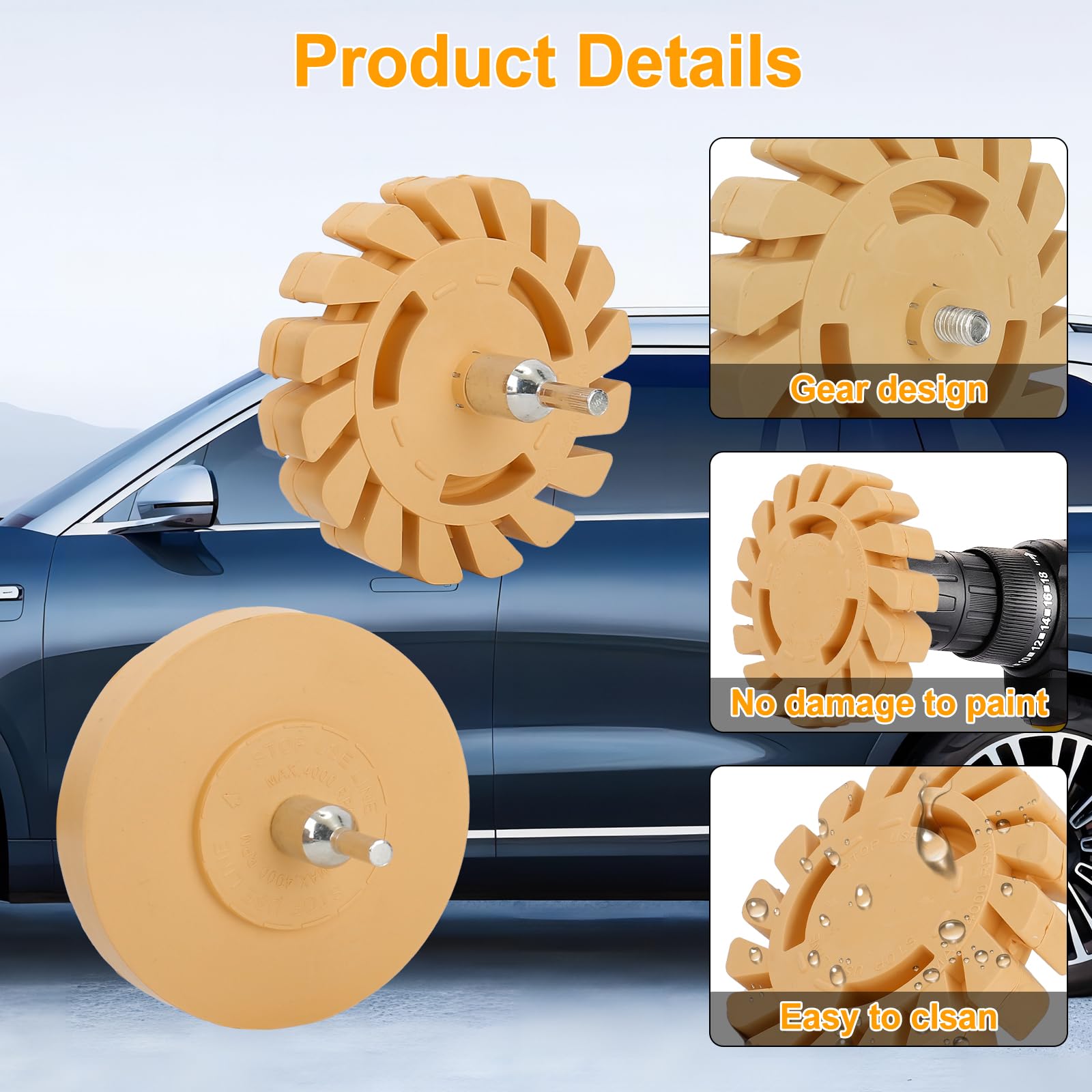 Roue Gomme Caoutchouc Pour Autocollants - Lot De 2 Avec Adaptateur, Décolle Films Et Résidus