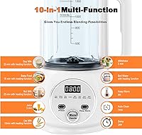 Vista 3 de Batidora caliente 10 en 1 para producir leche de nueces, 51 onzas de soja casera, almendra, avena, a base de plantas, para preparar alimentos