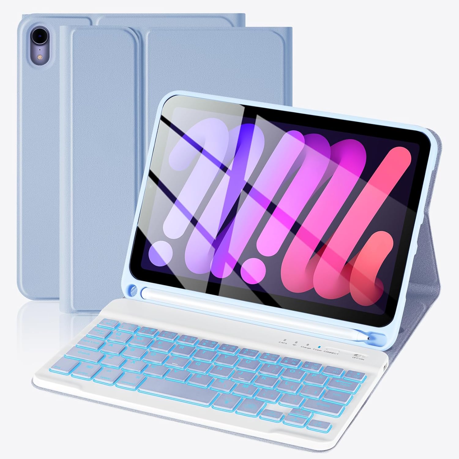 SOPPY for iPad mini 7 Keyboard Case A17 Pro 2024/iPad Mini 6 Generation Case with Keyboard 2021 8.3 Inch, 7 Color Backlit Detachable Keyboard Cover for iPad mini 7th/6th Gen, US Layout, Purple