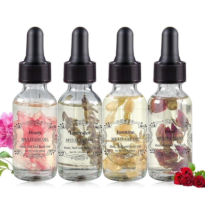 Óleo corporal multiuso Rose Jasmine Peony Lavender NP NATURES PHILOSOPHY, Pacote com 4 frascos de 30 mL