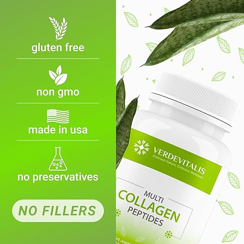 Miniatura 3 de Cápsulas de péptidos de colágeno múltiple, sin OMG y sin gluten, tipo I, II, III, V, X, suplementos de colágeno hidrolizado con vitamina C - Apoya