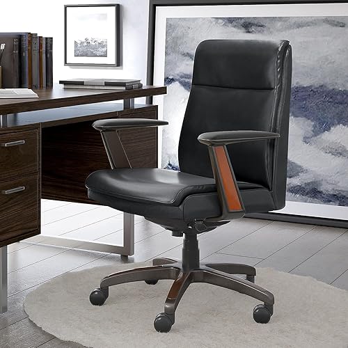 Miniatura 5 de La-Z-Boy Dawson Modern Executive Office - Silla ergonómica ajustable con respaldo alto y soporte lumbar, cuero negro unido con incrustaciones de