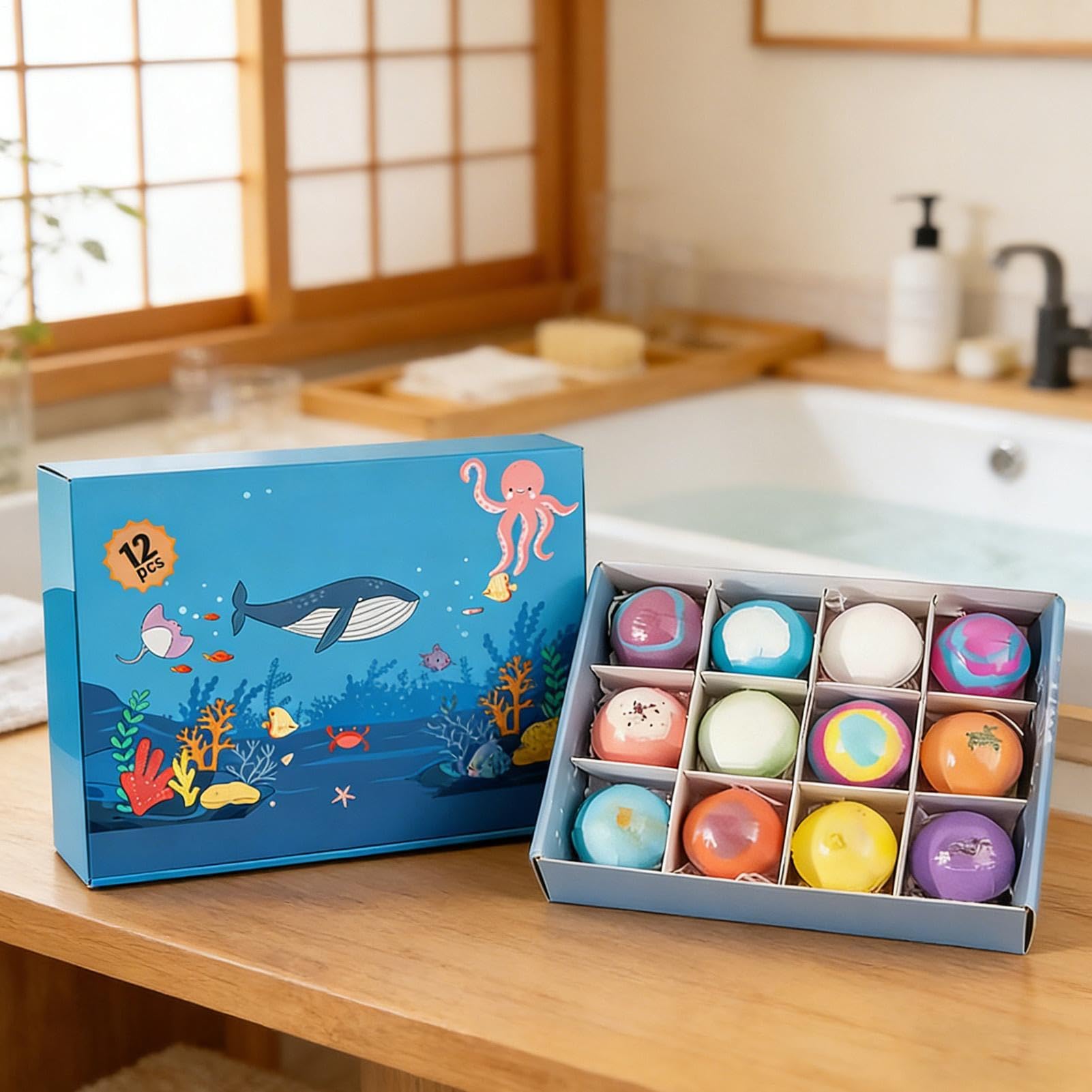 Bombas de Baño Burbujeantes | 12 Unidades Limpiador Corporal Relajante | Set Spa Baño de Burbujas con Juguetes | para Viaje, Hotel, Bañera, Spa, Regalo Niñas Niños
