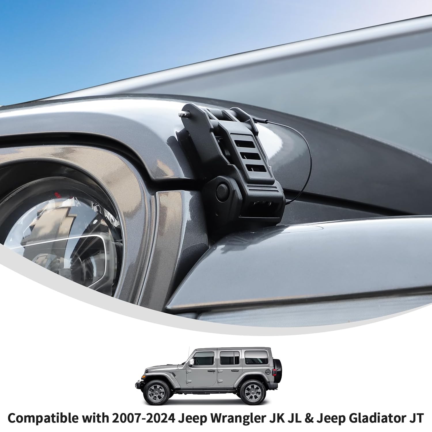 Linskip Hood Latches Aluminum Hood Catch Kit Replacement Compatible with 2007-2024 2025 Jeep Wrangler JK JL & Jeep Gladiator JT, Exterior Accessories(Pair)