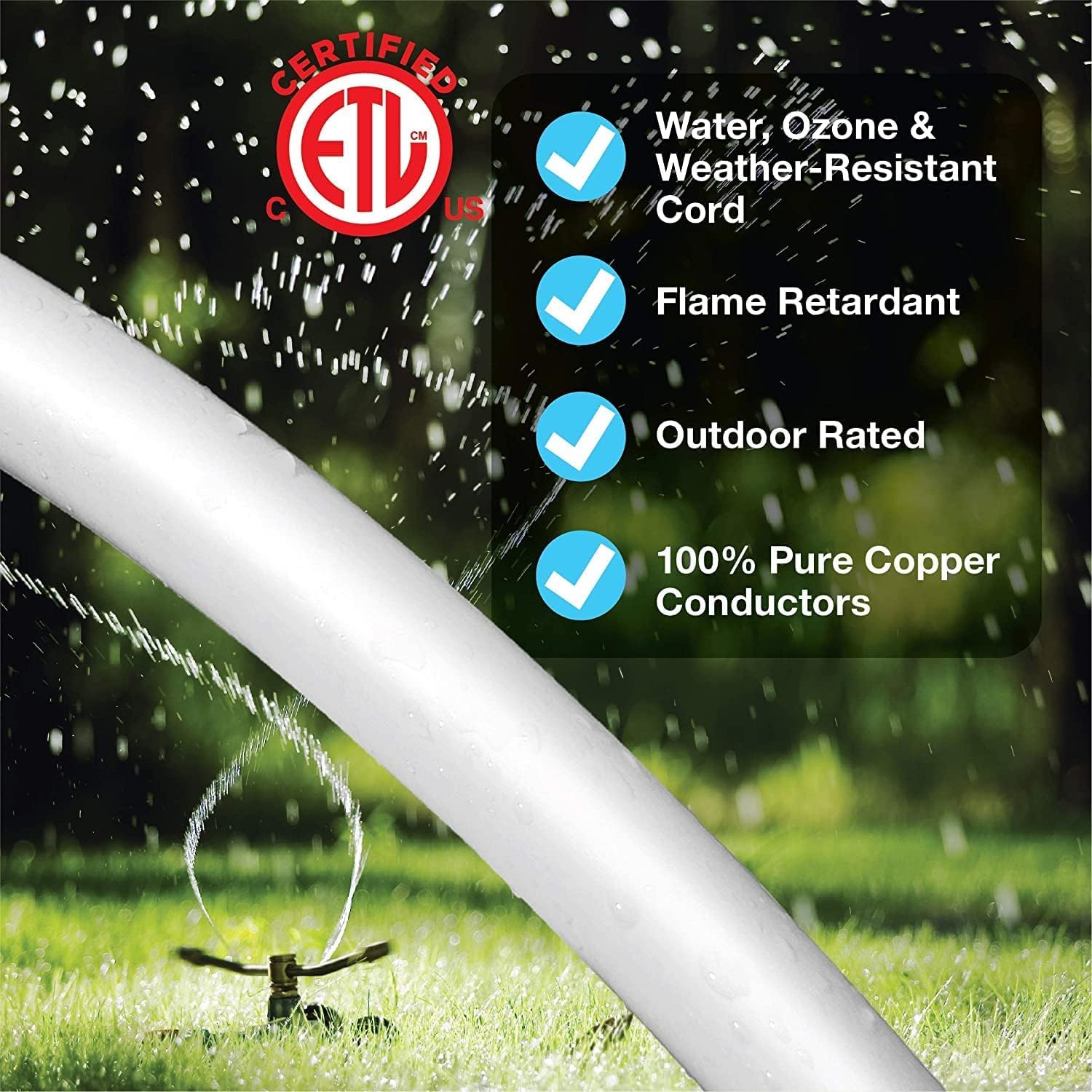 Clear Power 35 ft Outdoor Extension Cord 16/3 SJTW, 3 Prong Grounded Plug, Weather Resistant & Flame Retardant, General Purpose Power Cord, White, DCOC-0207-DC
