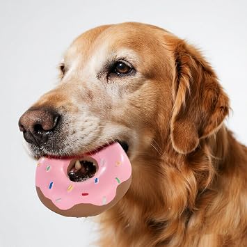 Tamu style Donut Dog Toy, Squeaky Latex Play Toy for Small and Medium Dogs, 4 Inch Hand-Painted Design