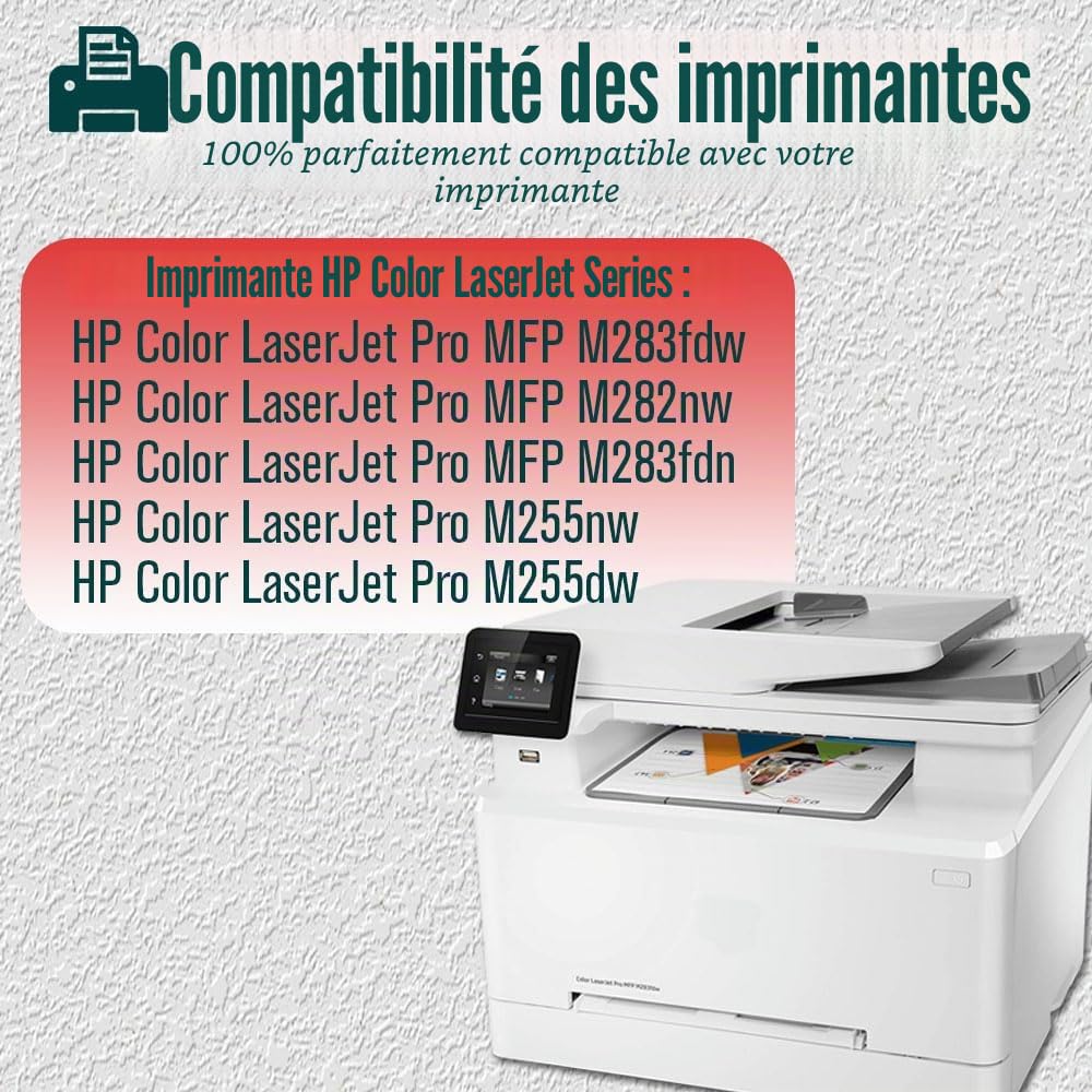 207A 207X avec Puce Cartouche de Toner pour HP Color LaserJet Pro MFP M283fdw M283fdn M255dw M255nw M282nw W2210A W2211A W2212A W2213A Lot de 4 Cartouches (Noir Cyan Jaune Magenta)