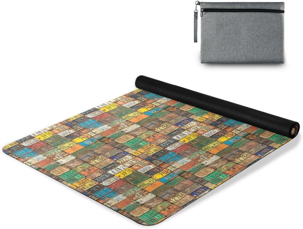 ALAZA Old Aged License Plates Collage Museum Yoga Mat Non Slip Fitness Exercise Mat, Workout Mat for Yoga, Pilates and Floor Exercises