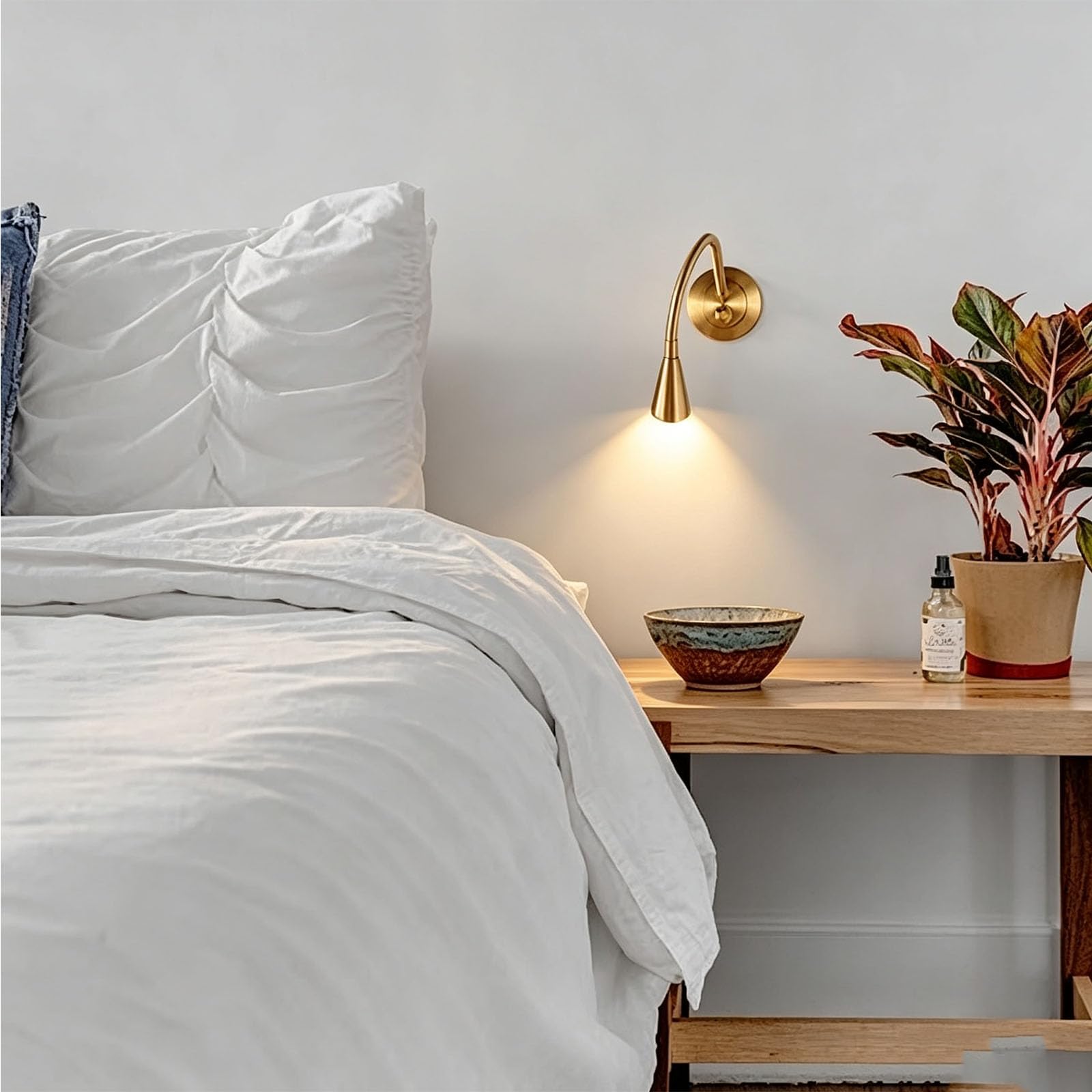 Lámpara De Pared Led Dorada Para Mesita De Noche, Luz De Lectura Con Brazo Flexible, Lámpara De Lectura Moderna Para Dormitorio De 3000k, Interruptor De Botón, Aplique De Pared, Decoración Para