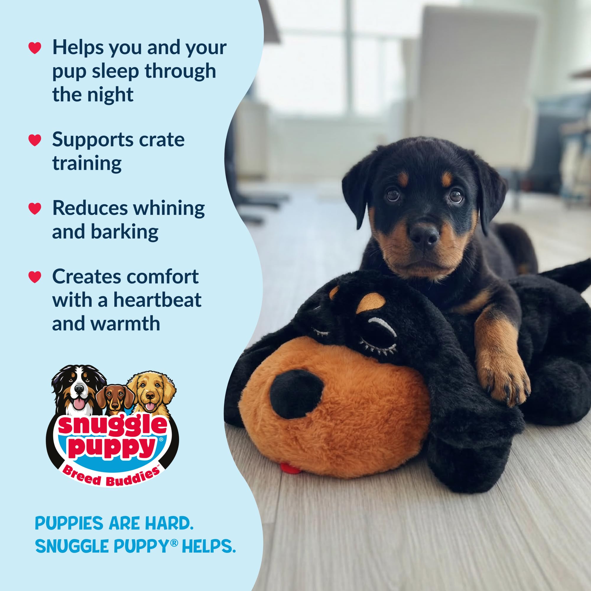 Snuggle Puppy Original für große Rassen - Herzschlag Welpe für Hunde - Pet Distress Relief und Beruhigungshilfe - Komfort Hundespielzeug - Verhaltenstraining und Einschlafhilfe Cuddle Buddy - Rottie